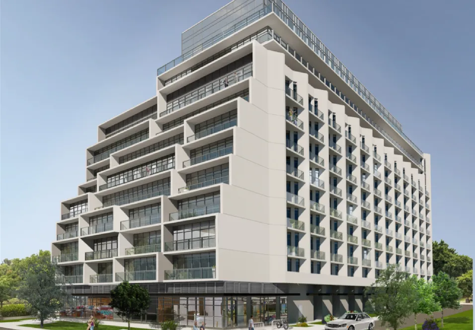 效果圖：Royal York Regency 階梯式中層共管公寓，露台層層後退。